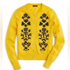 NWT J. Crew Jackie Embroidered Yellow Cardigan